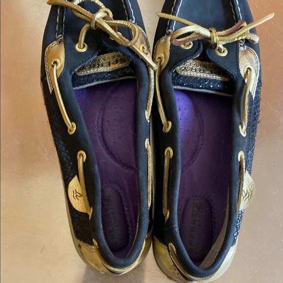 Sperry Black and Gold Boat Shoes Leather Laces - Picture 8 of 13